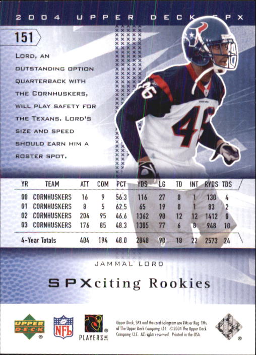 2004 SPx #151 Jammal Lord RC back image