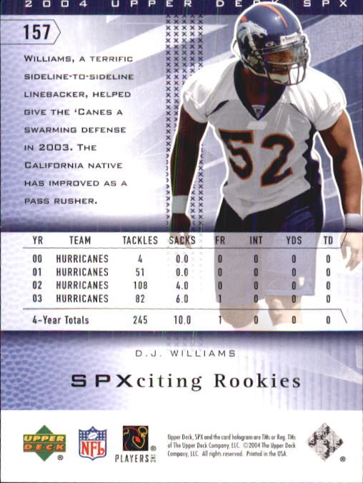 2004 SPx (Upper Deck) Football "Main Set" Cards #1 to #179 - Picture 256 of 276