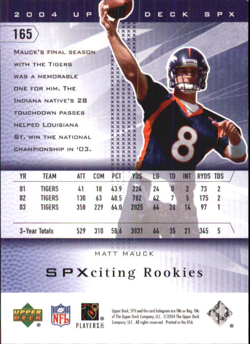 2004 SPx (Upper Deck) Football "Main Set" Cards #1 to #179 - Picture 264 of 276