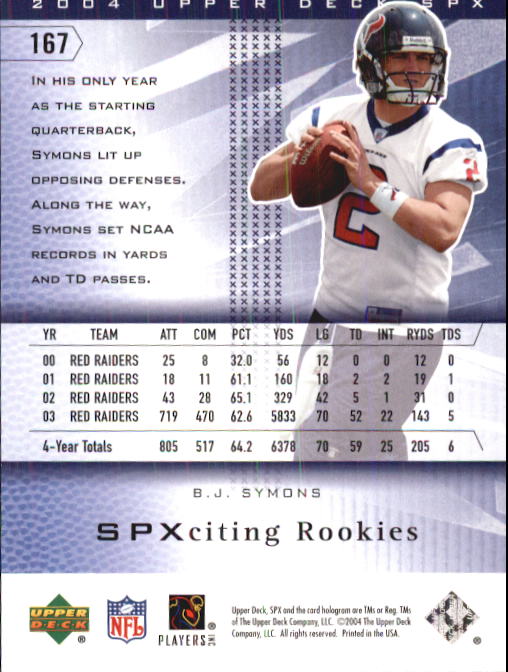 2004 SPx (Upper Deck) Football "Main Set" Cards #1 to #179 - Picture 266 of 276