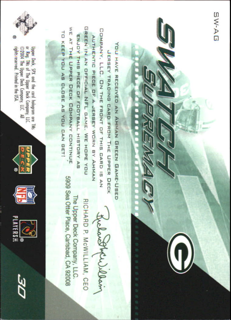 2004 SPx Swatch Supremacy #SWAG Ahman Green back image