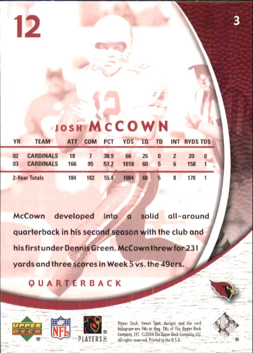 2004 Sweet Spot (Upper Deck) Football "Main Set" Cards #1 to #228 - Picture 7 of 307
