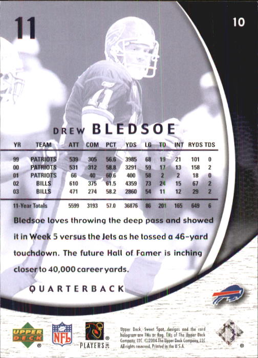 2004 Sweet Spot #10 Drew Bledsoe back image