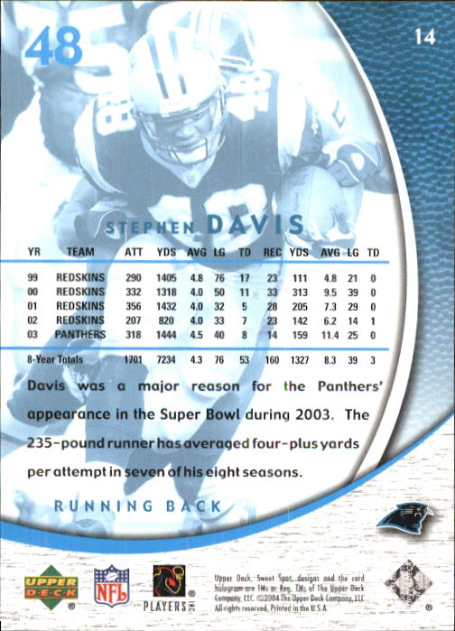 2004 Sweet Spot (Upper Deck) Football "Main Set" Cards #1 to #228 - Picture 29 of 307