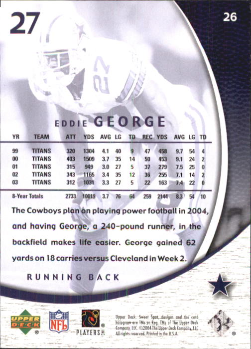 2004 Sweet Spot (Upper Deck) Football "Main Set" Cards #1 to #228 - Picture 53 of 307