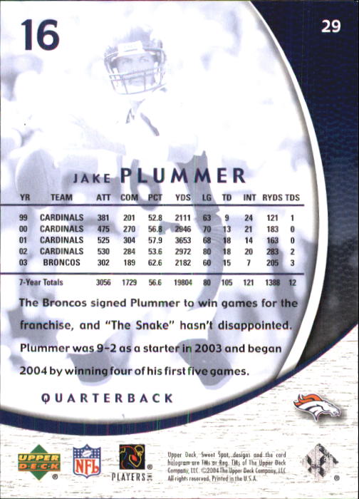 2004 Sweet Spot (Upper Deck) Football "Main Set" Cards #1 to #228 - Picture 59 of 307