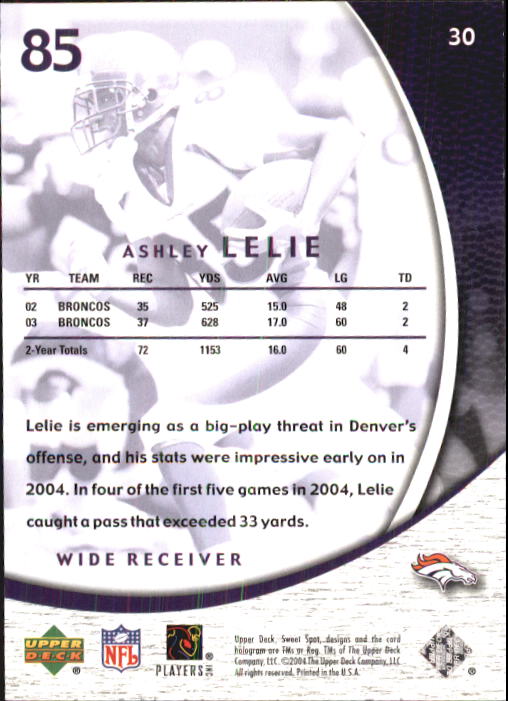 2004 Sweet Spot (Upper Deck) Football "Main Set" Cards #1 to #228 - Picture 61 of 307