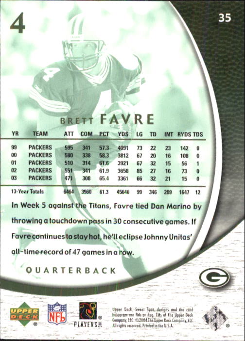 2004 Sweet Spot (Upper Deck) Football "Main Set" Cards #1 to #228 - Picture 71 of 307