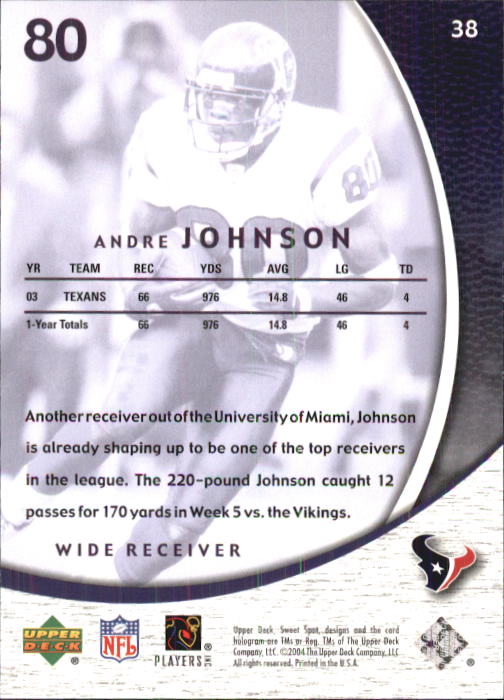 2004 Sweet Spot (Upper Deck) Football "Main Set" Cards #1 to #228 - Picture 77 of 307