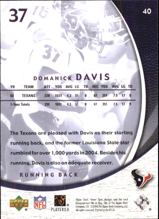 2004 Sweet Spot (Upper Deck) Football "Main Set" Cards #1 to #228 - Picture 81 of 307