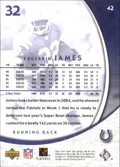 2004 Sweet Spot (Upper Deck) Football "Main Set" Cards #1 to #228 - Picture 85 of 307