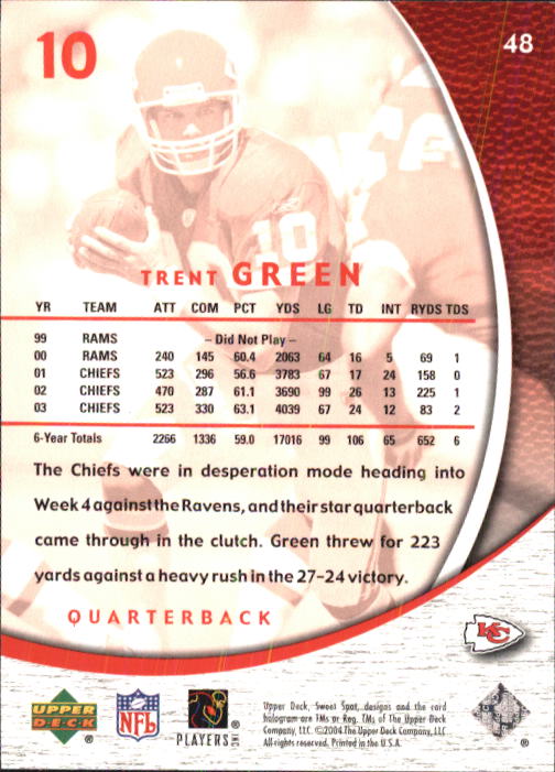 2004 Sweet Spot (Upper Deck) Football "Main Set" Cards #1 to #228 - Picture 97 of 307