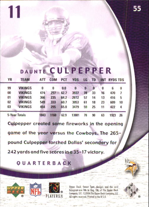 2004 Sweet Spot (Upper Deck) Football "Main Set" Cards #1 to #228 - Picture 111 of 307