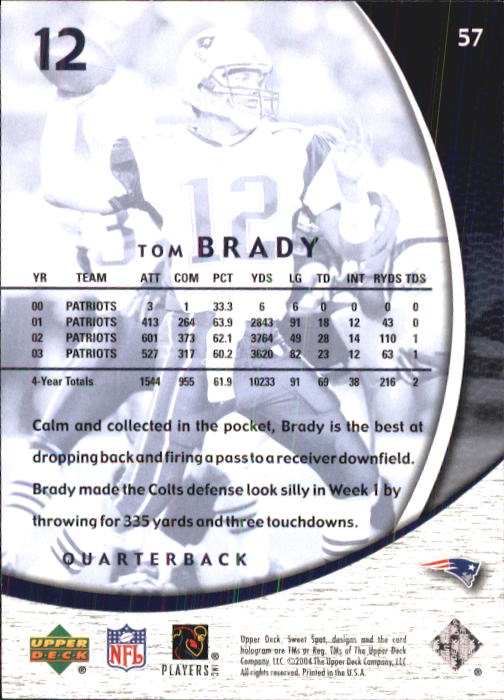 2004 Sweet Spot #57 Tom Brady back image