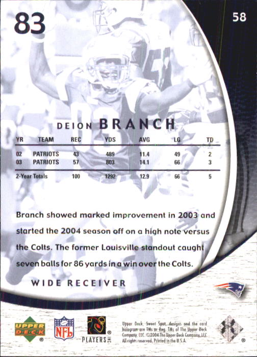 2004 Sweet Spot (Upper Deck) Football "Main Set" Cards #1 to #228 - Picture 115 of 307