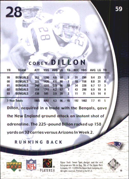 2004 Sweet Spot (Upper Deck) Football "Main Set" Cards #1 to #228 - Picture 117 of 307
