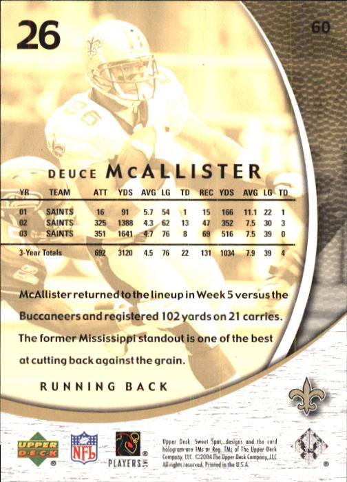 2004 Sweet Spot #60 Deuce McAllister back image