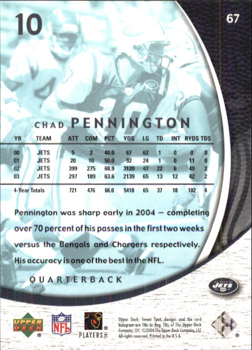 2004 Sweet Spot (Upper Deck) Football "Main Set" Cards #1 to #228 - Picture 131 of 307