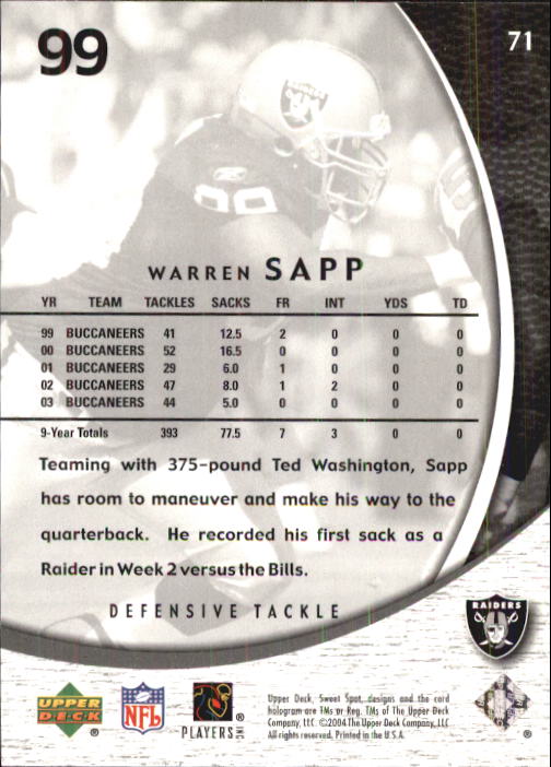2004 Sweet Spot #71 Warren Sapp back image