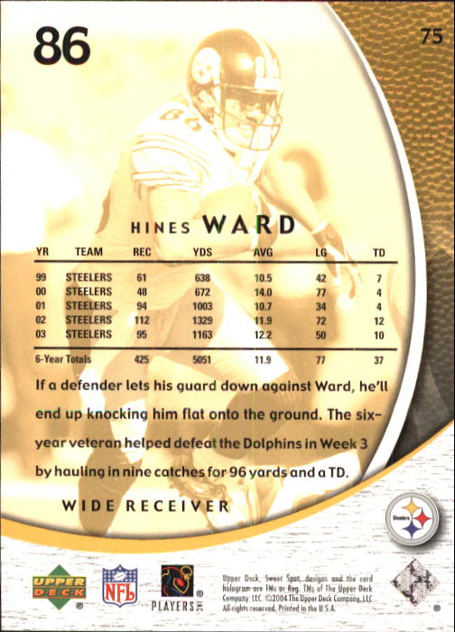 2004 Sweet Spot (Upper Deck) Football "Main Set" Cards #1 to #228 - Picture 147 of 307
