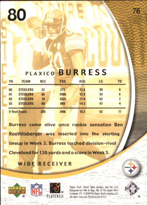 2004 Sweet Spot (Upper Deck) Football "Main Set" Cards #1 to #228 - Picture 149 of 307