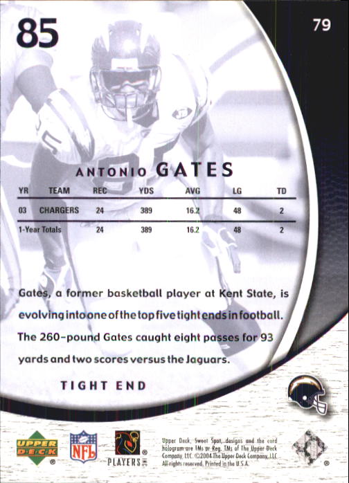 2004 Sweet Spot #79 Antonio Gates back image