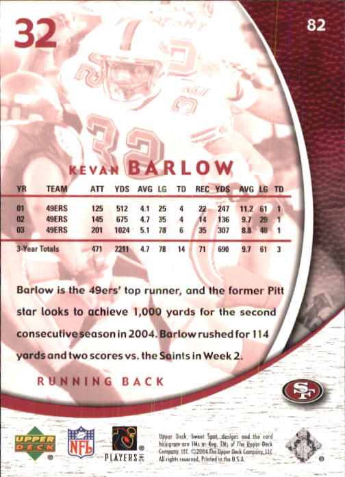 2004 Sweet Spot (Upper Deck) Football "Main Set" Cards #1 to #228 - Picture 161 of 307