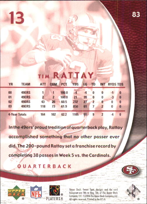 2004 Sweet Spot (Upper Deck) Football "Main Set" Cards #1 to #228 - Picture 163 of 307