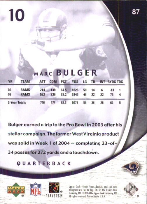 2004 Sweet Spot (Upper Deck) Football "Main Set" Cards #1 to #228 - Picture 171 of 307