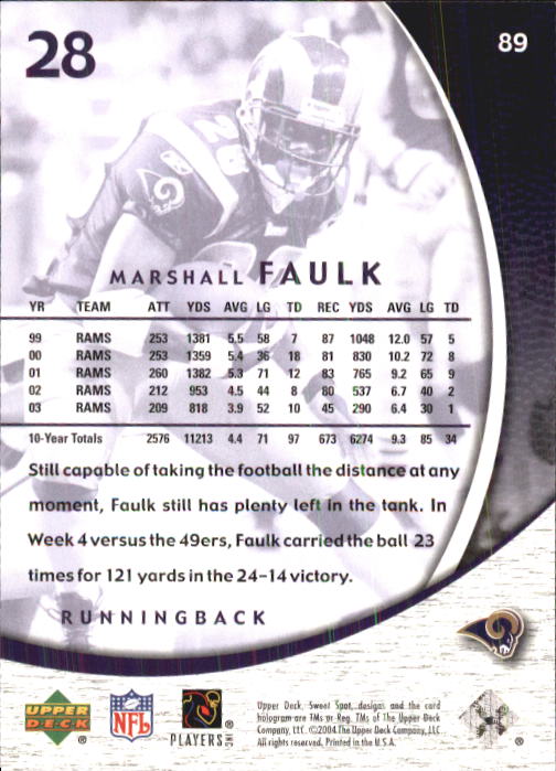 2004 Sweet Spot #89 Marshall Faulk back image