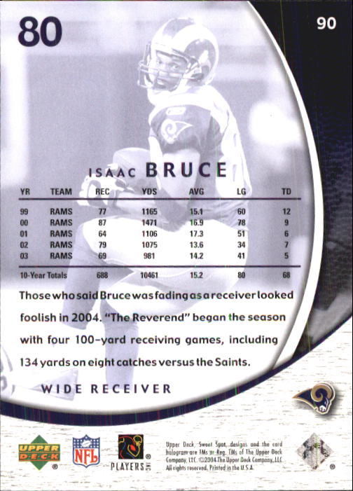 2004 Sweet Spot (Upper Deck) Football "Main Set" Cards #1 to #228 - Picture 177 of 307