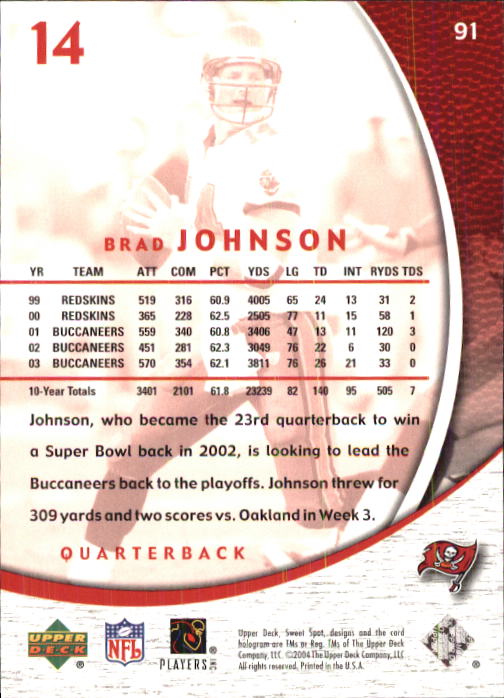 2004 Sweet Spot (Upper Deck) Football "Main Set" Cards #1 to #228 - Picture 179 of 307