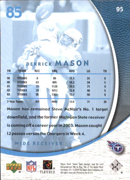 2004 Sweet Spot (Upper Deck) Football "Main Set" Cards #1 to #228 - Picture 187 of 307