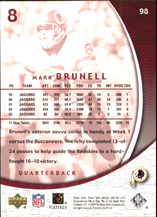 2004 Sweet Spot (Upper Deck) Football "Main Set" Cards #1 to #228 - Picture 193 of 307