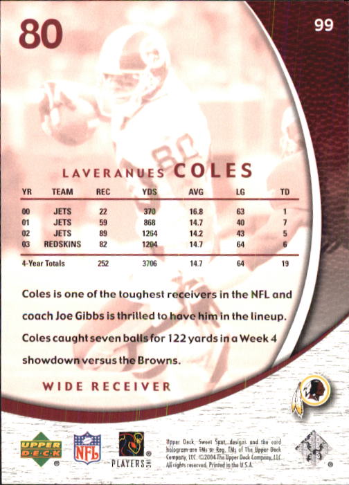 2004 Sweet Spot (Upper Deck) Football "Main Set" Cards #1 to #228 - Picture 195 of 307