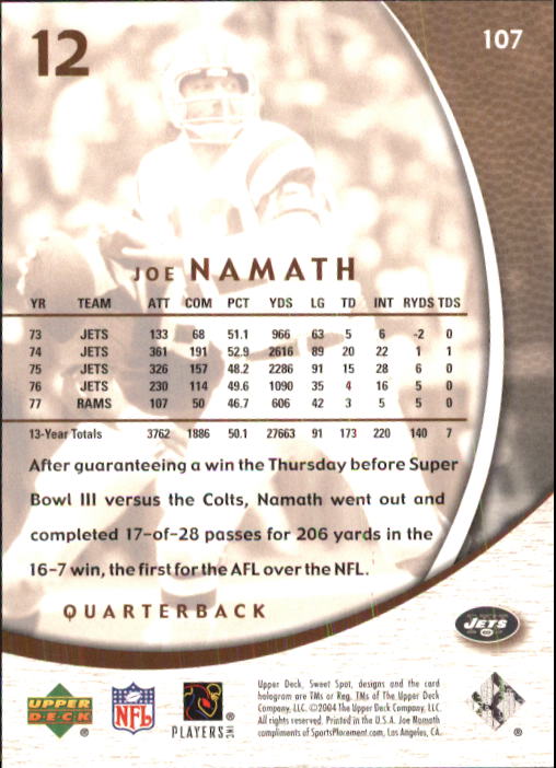 2004 Sweet Spot (Upper Deck) Football "Main Set" Cards #1 to #228 - Picture 207 of 307