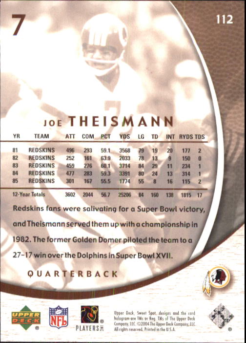 2004 Sweet Spot (Upper Deck) Football "Main Set" Cards #1 to #228 - Picture 217 of 307