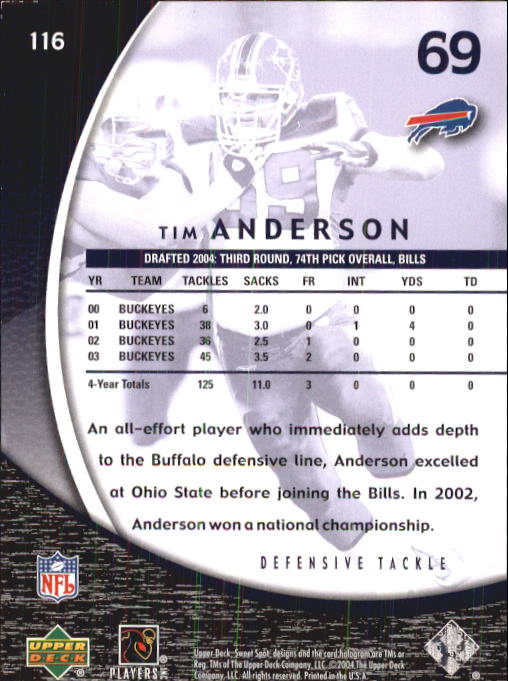 2004 Sweet Spot (Upper Deck) Football "Main Set" Cards #1 to #228 - Picture 221 of 307
