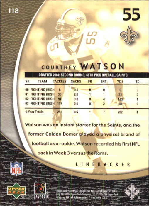2004 Sweet Spot (Upper Deck) Football "Main Set" Cards #1 to #228 - Picture 225 of 307