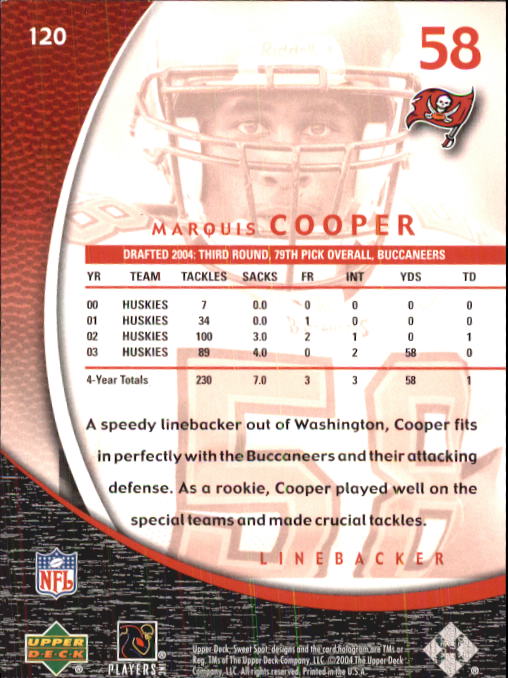2004 Sweet Spot #120 Marquis Cooper RC back image