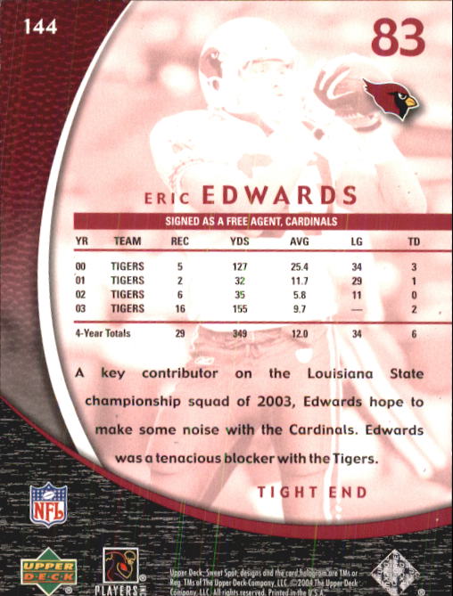 2004 Sweet Spot #144 Eric Edwards RC back image