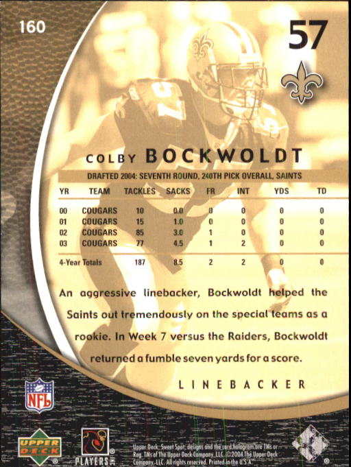 2004 Sweet Spot #160 Colby Bockwoldt RC back image