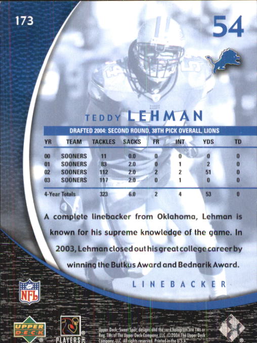 2004 Sweet Spot (Upper Deck) Football "Main Set" Cards #1 to #228 - Picture 257 of 307