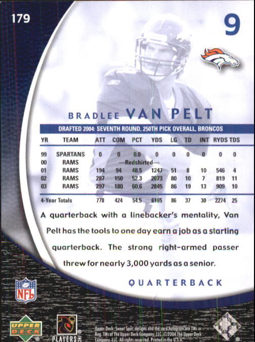 2004 Sweet Spot (Upper Deck) Football "Main Set" Cards #1 to #228 - Picture 263 of 307