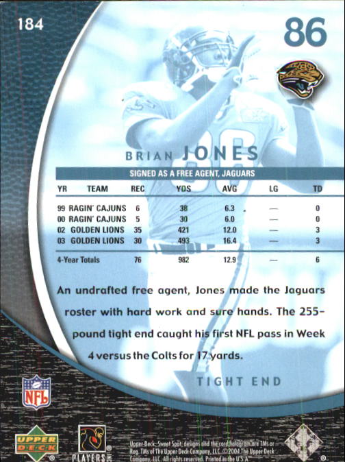 2004 Sweet Spot (Upper Deck) Football "Main Set" Cards #1 to #228 - Picture 271 of 307