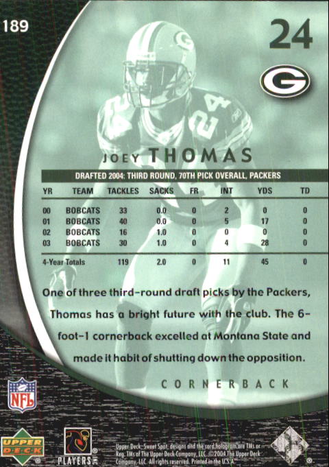 2004 Sweet Spot (Upper Deck) Football "Main Set" Cards #1 to #228 - Picture 275 of 307