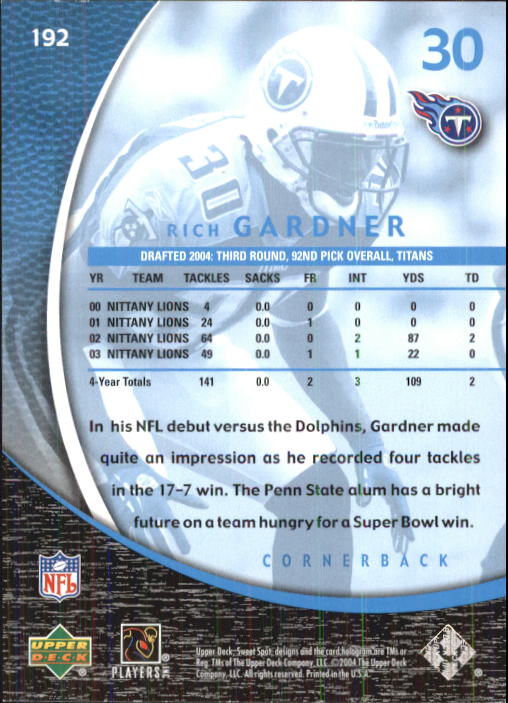2004 Sweet Spot (Upper Deck) Football "Main Set" Cards #1 to #228 - Picture 279 of 307