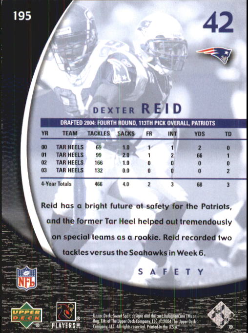 2004 Sweet Spot (Upper Deck) Football "Main Set" Cards #1 to #228 - Picture 283 of 307