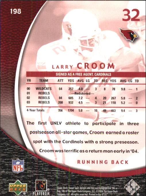 2004 Sweet Spot (Upper Deck) Football "Main Set" Cards #1 to #228 - Picture 287 of 307
