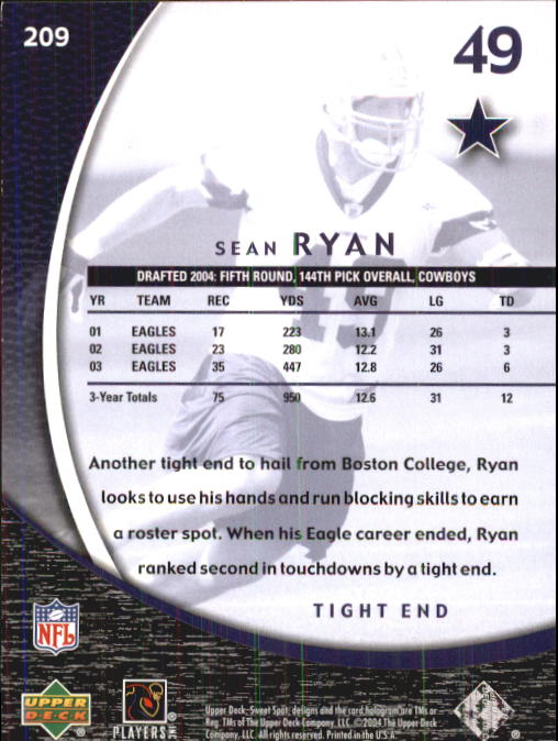 2004 Sweet Spot (Upper Deck) Football "Main Set" Cards #1 to #228 - Picture 297 of 307